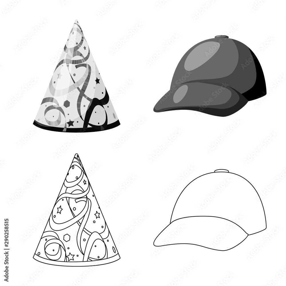 Isolated object of clothing and cap icon. Collection of clothing and beret vector icon for stock. Isolated object of clothing and cap icon. Collection of clothing and beret vector icon for stock.