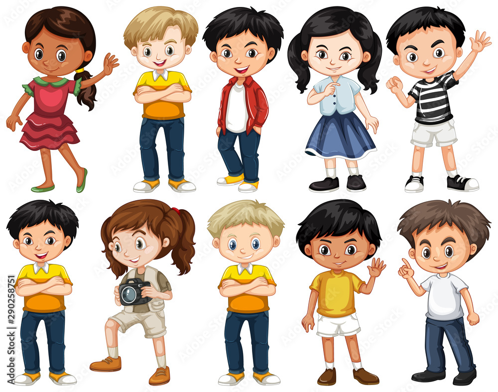 Set of happy children in different actions Set of happy children in different actions