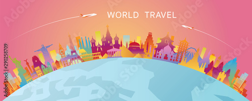 World Skyline Curve Landmarks Silhouette Colorful