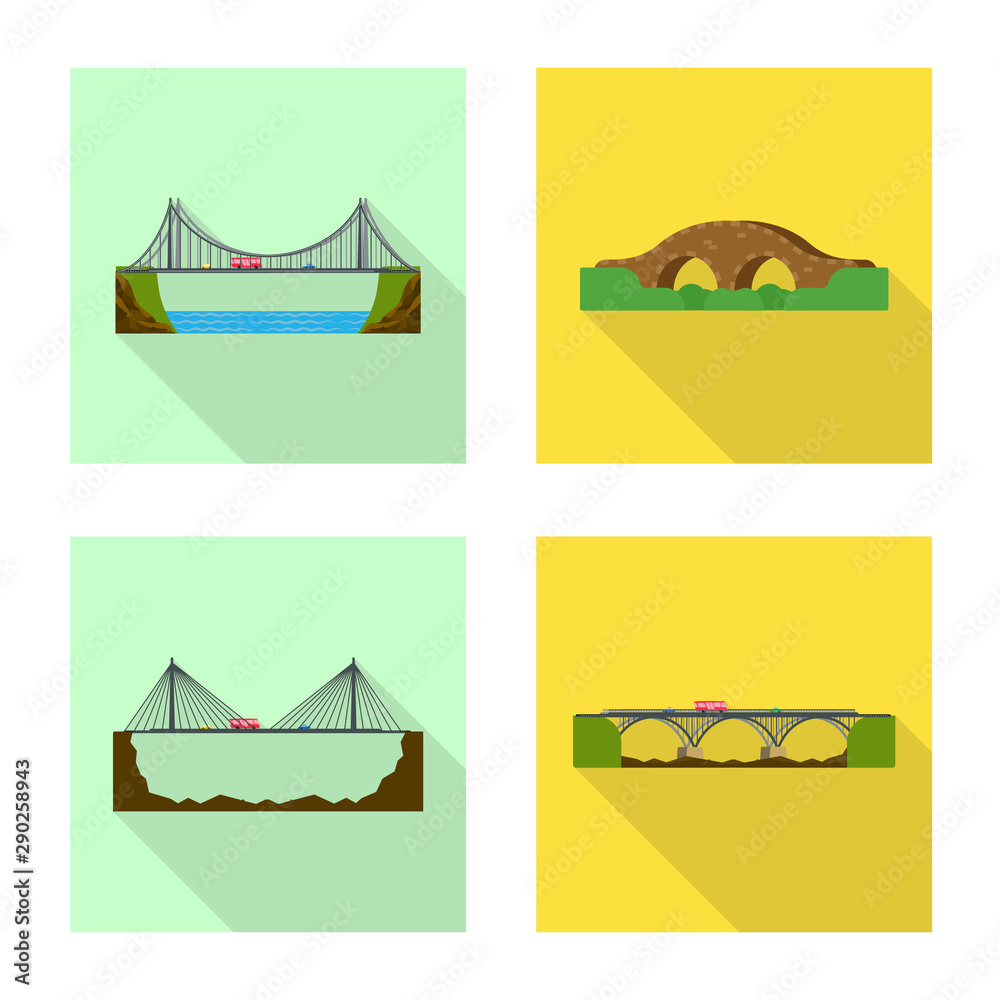 Vector design of bridgework and bridge symbol. Set of bridgework and landmark stock symbol for web. Vector design of bridgework and bridge symbol. Set of bridgework and landmark stock symbol for web.