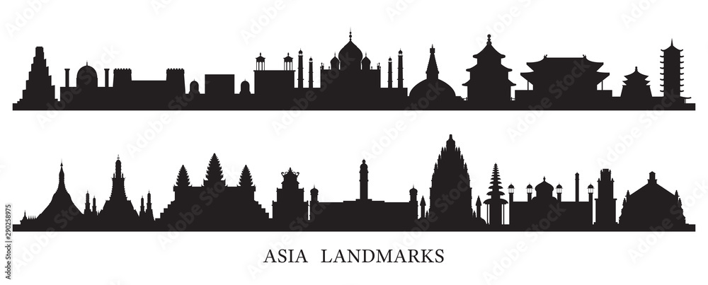 Asia Skyline Landmarks Silhouette