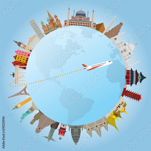 World Landmarks and Travel Around the World Concept