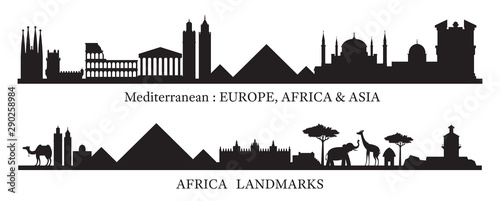Photo Mediterranean and Africa Skyline Landmarks Silhouette