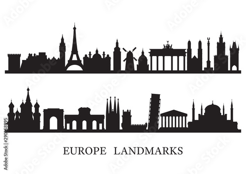 Europe Skyline Landmarks Silhouette