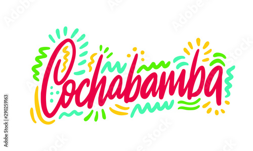 Cochabamba, text design. Vector calligraphy. Typography poster. Usable as background.