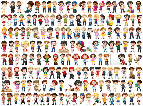 Children with different nationalities on white background