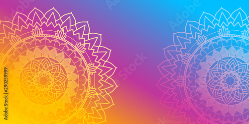 Background design with mandalas on rainbow