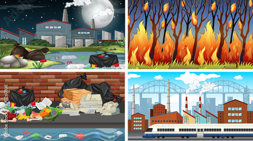 Set of polluted scenes