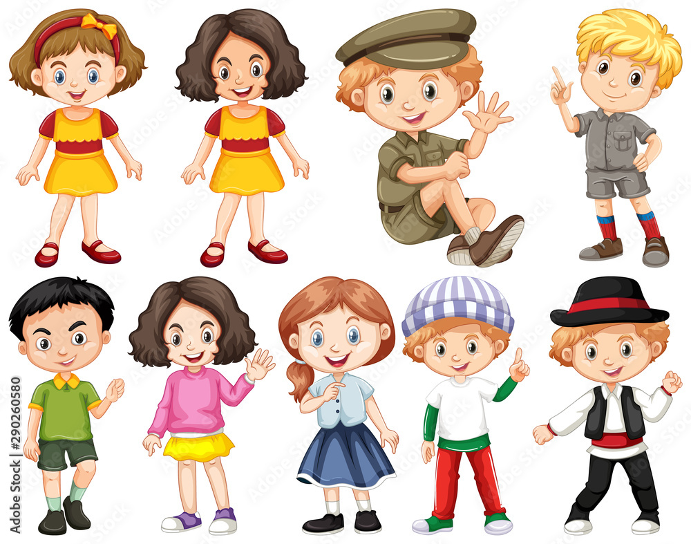 Set of happy children doing different actions Set of happy children doing different actions