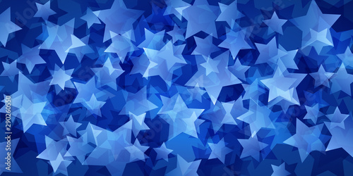 Abstract background of translucent stars in blue colors