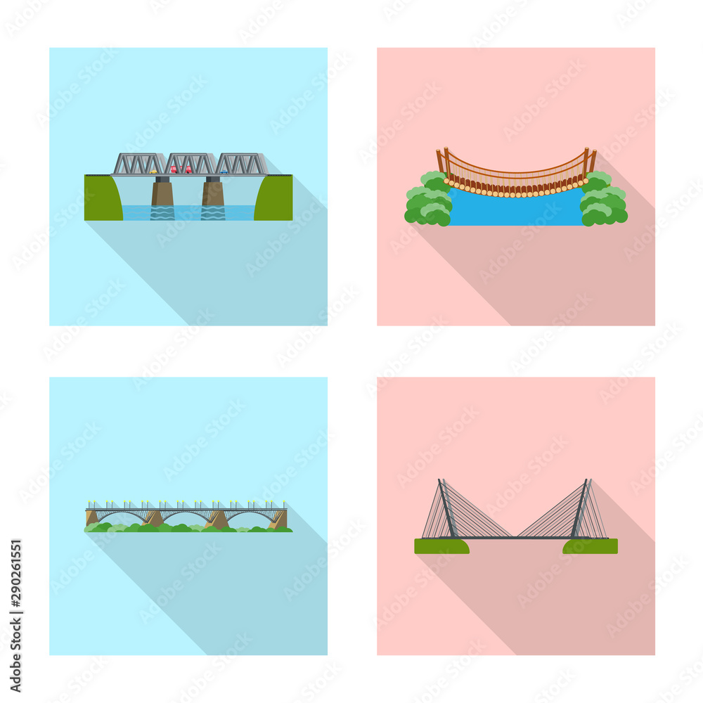 Vector design of bridgework and bridge symbol. Collection of bridgework and landmark stock vector illustration.