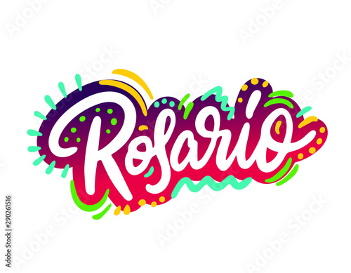 Rosario Word Text with Handwritten Font Shape Vector Illustration.