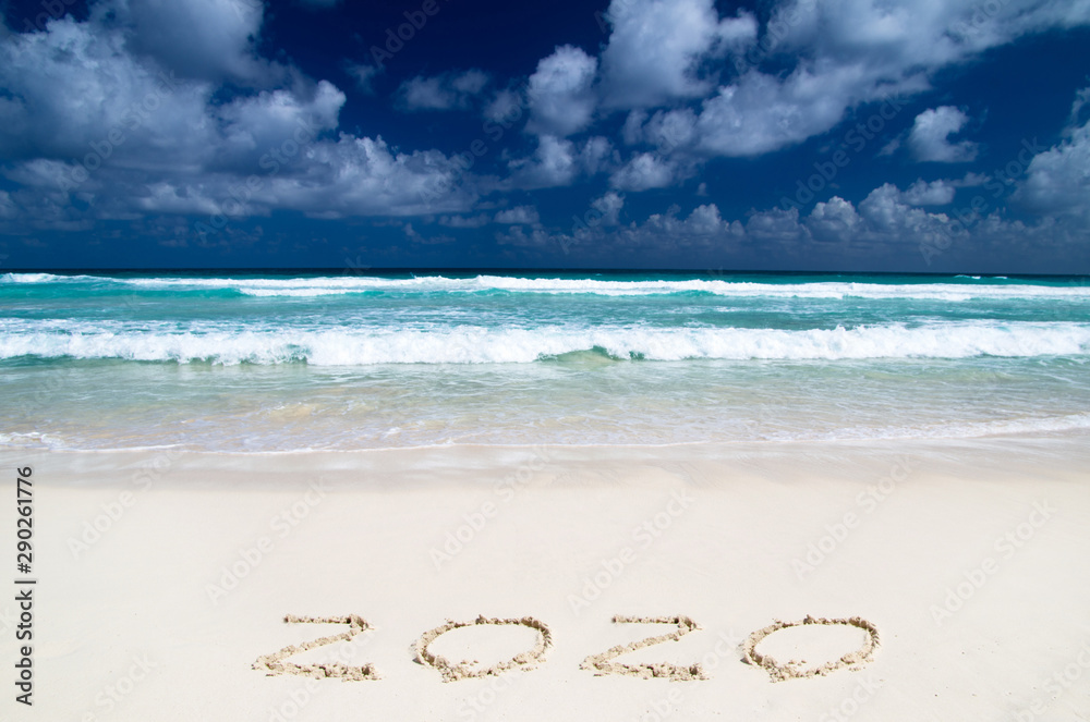 2020 year on the sand beach near the ocean 2020 year on the sand beach near the ocean