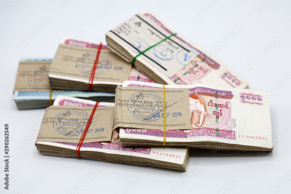 MANDALAY/MYANMAR : 02nd Aug, 2019 : Myanmar Kyats Banknot, Money, Kyat Curren in Myanmar. MANDALAY/MYANMAR : 02nd Aug, 2019 : Myanmar Kyats Banknot, Money, Kyat Curren in Myanmar.