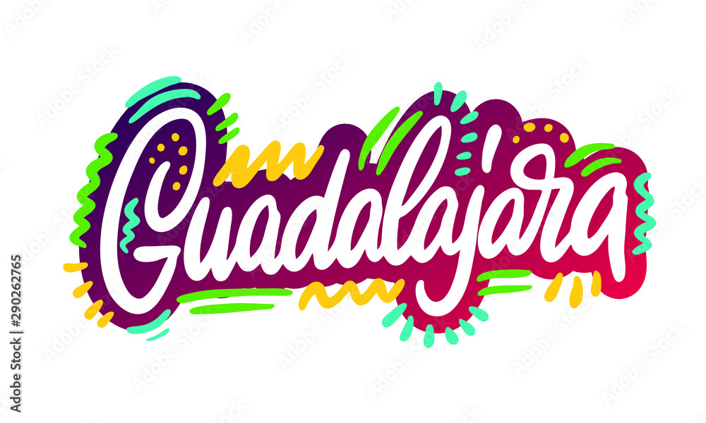 Guadalajara, text design. Vector calligraphy. Typography poster. Usable as background.