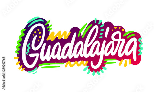 Guadalajara  text design. Vector calligraphy. Typography poster. Usable as background.
