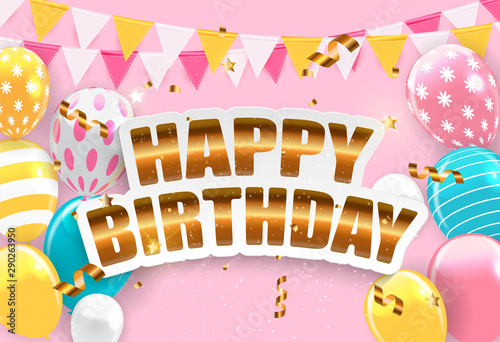 Glossy Happy Birthday Balloons Background Vector Illustration