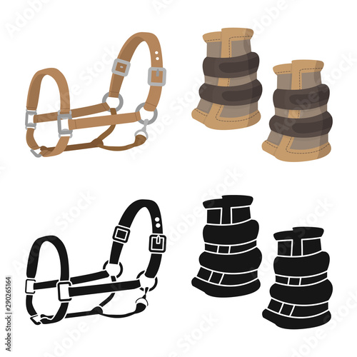 Vector illustration of equipment and riding symbol. Set of equipment and competition stock vector illustration.