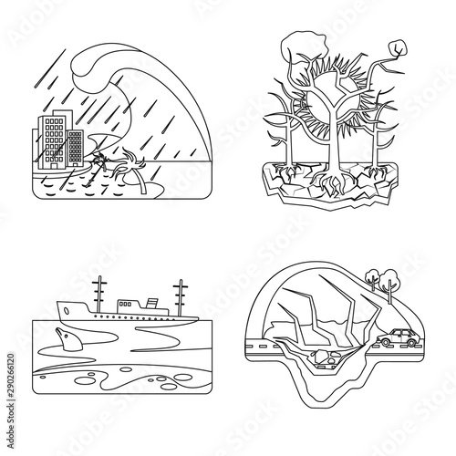 Vector design of natural and disaster logo. Collection of natural and risk vector icon for stock.