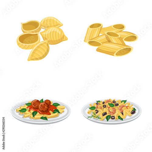 Isolated object of pasta and carbohydrate sign. Set of pasta and macaroni stock vector illustration.
