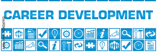 Career Development Blue White Box Grid Business Symbols 