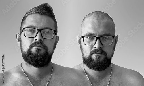 Bearded man bald and haircut