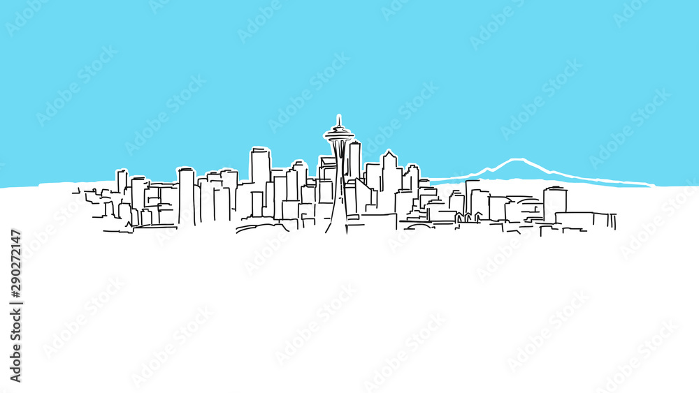Seattle Skyline Panorama Vector Sketch Seattle Skyline Panorama Vector Sketch