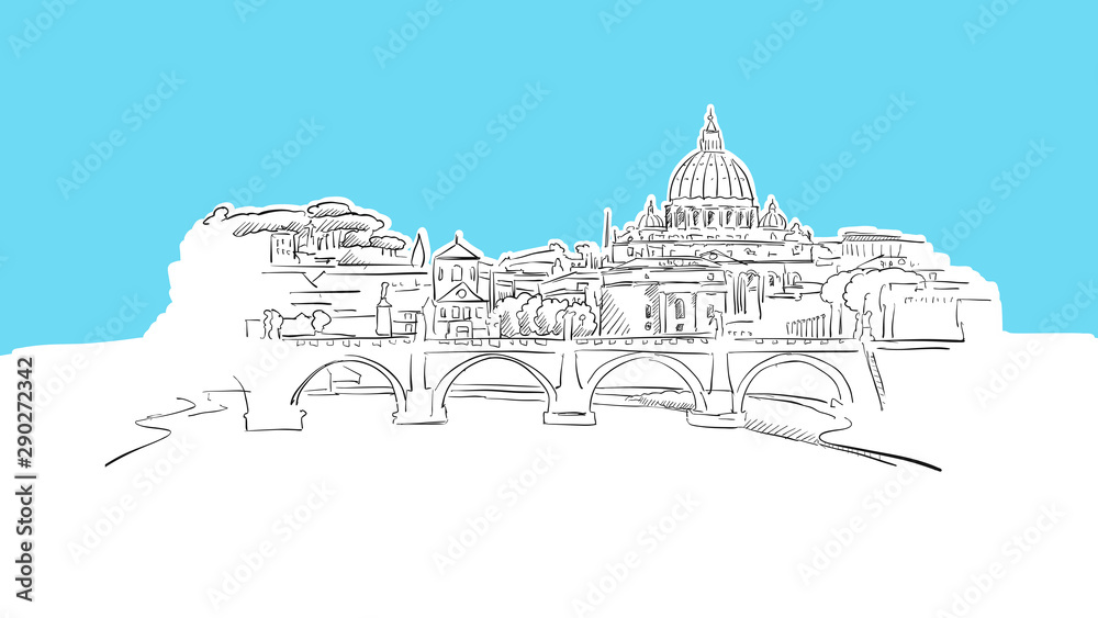 Rome Skyline Panorama Vector Sketch