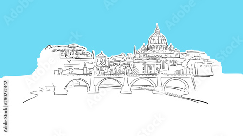 Rome Skyline Panorama Vector Sketch