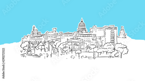 Havana Cuba Skyline Panorama Vector Sketch