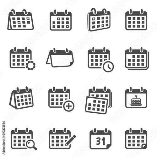 Calendars for time planning glyph icons set