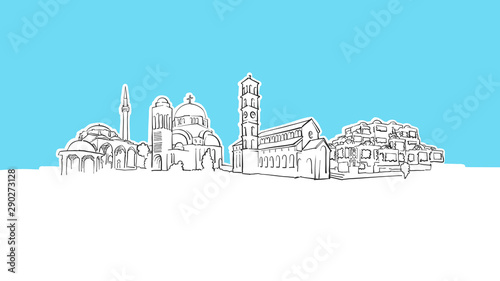 Pristina Kosovo Skyline Panorama Vector Sketch photo