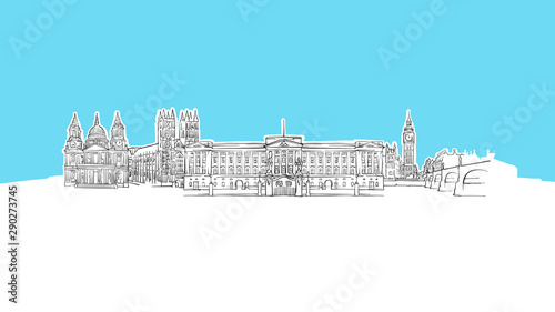 London, United Kingdom Skyline Panorama Vector Sketch