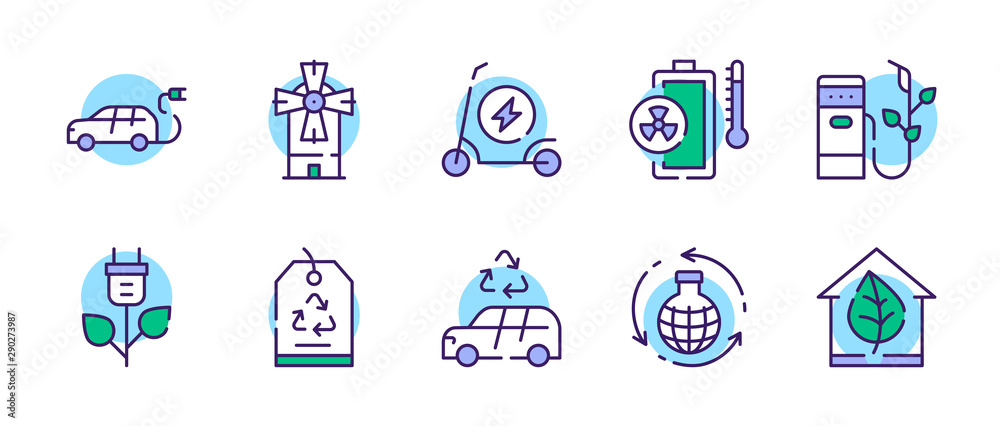 Nature conservation green color linear icons set Nature conservation green color linear icons set