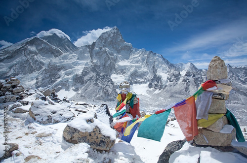 Mt Everest, Nuptse Peaks in the Himalayas. View from Kala Pathar on Everest Base Camp Trek