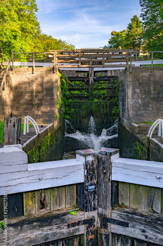 Bingley Five Rise Locks on the Leeds and Liverpool canal raise the waterway 60 feet. They were built in 1774. photo