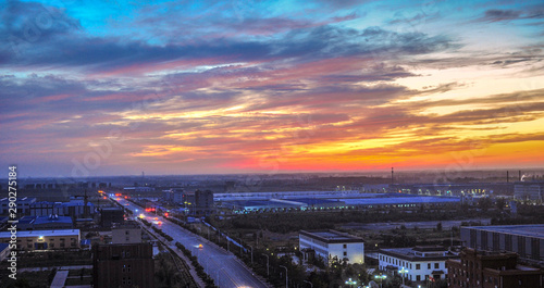 September 4, 2014: Luannan County town under sunset, Luannan County, Hebei Province, China.