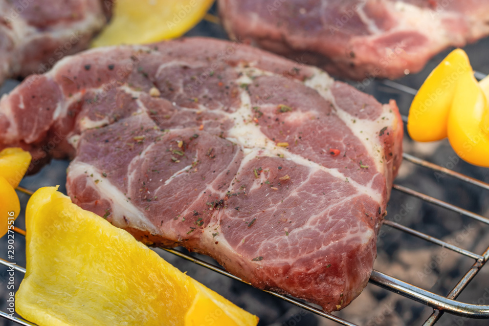 meat, steaks with grilled vegetables on the grill meat, steaks with grilled vegetables on the grill