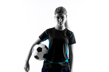 Blonde football player teenager girl over isolated white background