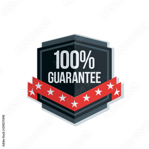 100% Guarantee shield label with ribbon illustration