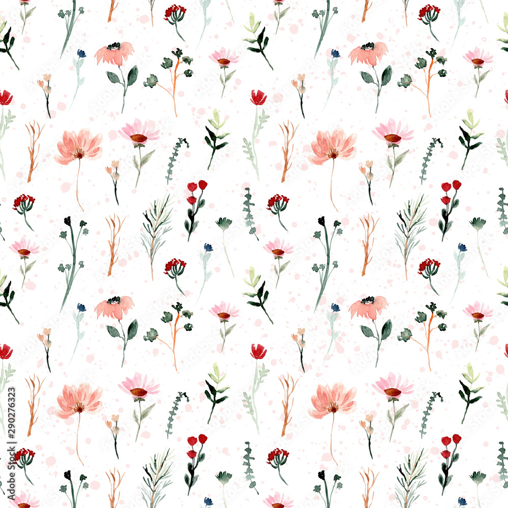Fototapeta premium mini wild floral watercolor seamless pattern