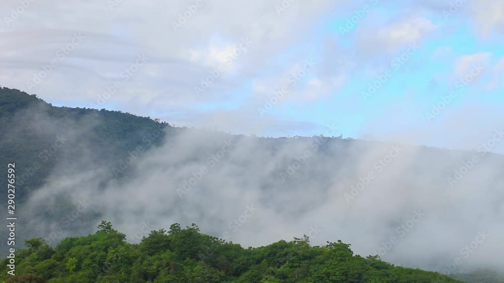 Fog flowing through the ridge of mountain valley at dawn, Khao Yai National Park, Thailand Fog flowing through the ridge of mountain valley at dawn, Khao Yai National Park, Thailand