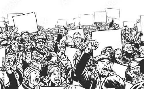 Foto Illustration of people protesting with blank signs and banners.
