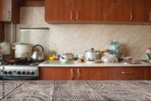 wooden surface on the background of the kitchen