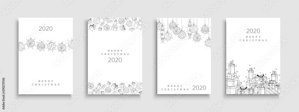 Collection of Christmas cards. Creative hand drawn design with drawing xmas elements.