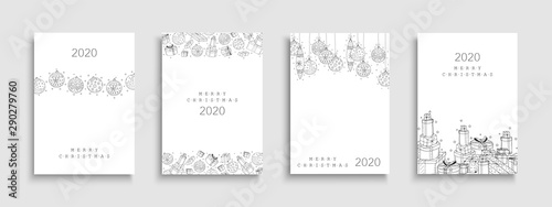 Collection of Christmas cards. Creative hand drawn design with drawing xmas elements.