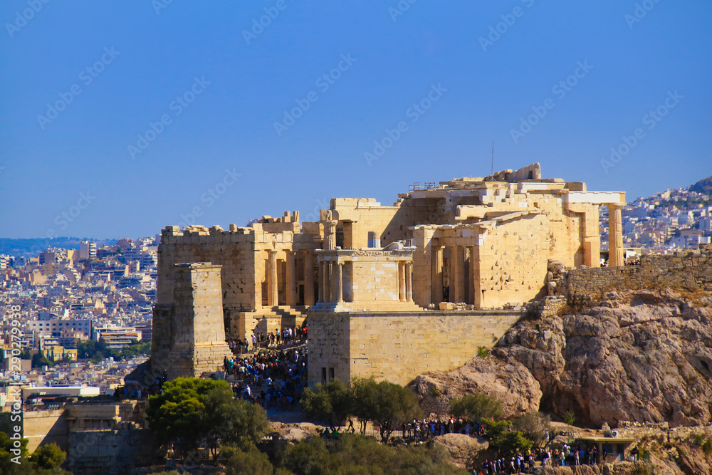 Acropolis of Athens - The Temple of Athena Nike and the city of Athens, Greece