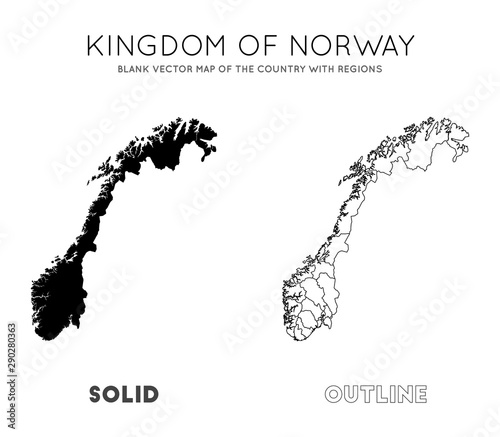 Norway map. Blank vector map of the country with regions. Borders of Norway for your infographic. Vector illustration.