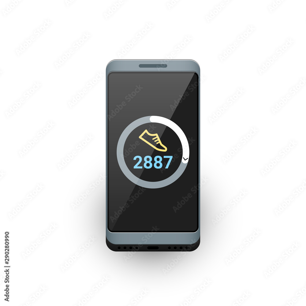 Smartphone with fitness tracker or steps counter app on screen. Vector illustration Smartphone with fitness tracker or steps counter app on screen. Vector illustration