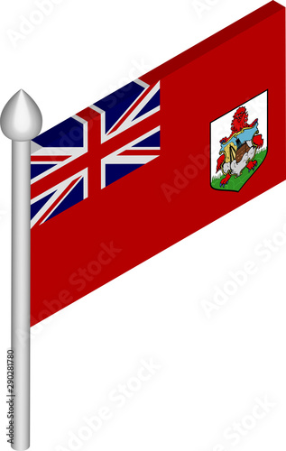 Vector Isometric Illustration of Flagpole with Bermuda Flag